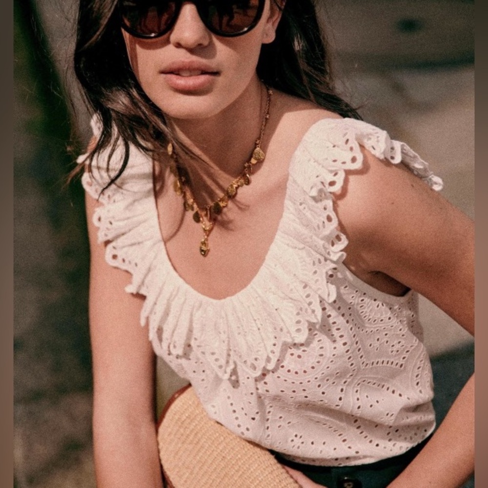 Sézane Rosa Eyelet Top Blouse In Ecru White Size Small